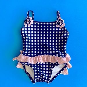 Girls Swimsuit Navy/Pink/White Size 6-12 months
